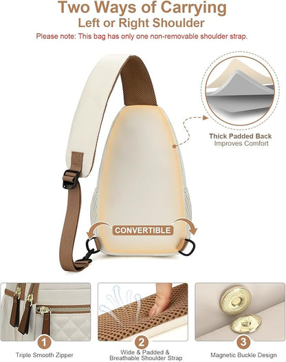 Capolo Sling Bag for Women Men Waterproof Crossbody Bags for Women Trendy Casual Fanny Pack with Convertible Shoulder Strap Chest Bag for Travel Hiking(Beige, Large)