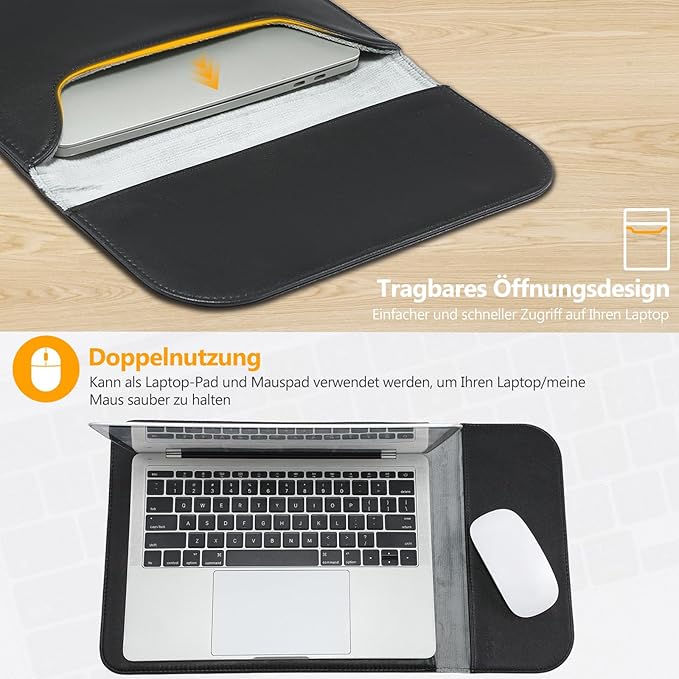 HYZUO 15-16 Inch Laptop Sleeve for MacBook Pro 16 M5/M4/M3/M2/M1 Pro/Max A3428 A3429 A3403 A3186 2026-2019, MacBook Pro 15 2015-2012, XPS 15, Faux Suede Leather Case with Accessory Bag, Black