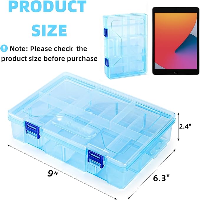 Covzoe 6 Pack Plastic Organizer Box with Adjustable Dividers, 2 Layer Bead Jewelry Organizer with 8 Large Grids, Clear Office Supplies Storage Case Snackle Container for Art DIY Crafts Fishing Tackles