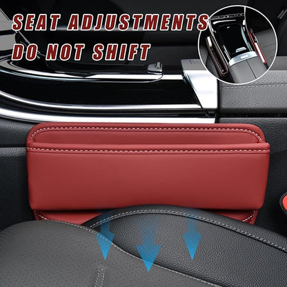 Ziciner Car Seat Gap Organizer, Premium Leather Auto Seat Storage Box, Vehicle Adjustable Front Seat Gap Filler, Car Seat Side Pocket Organizer for Phones, Glasses, Keys, Money, Cards (Red)