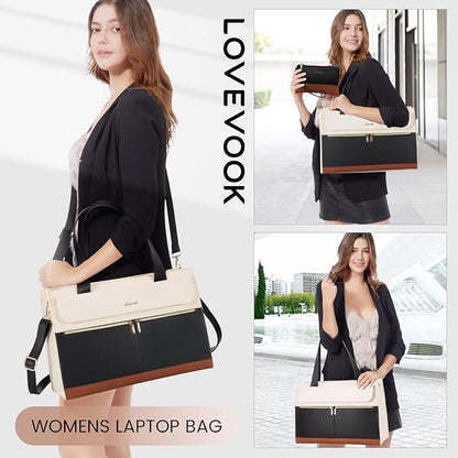 LOVEVOOK Laptop Bag for Women 17.3 Inch Laptop Tote Work Bags Professional Leather Computer Briefcase Waterproof Handbag Shoulder Large Capacity Business Teacher Office Crossbody Purse