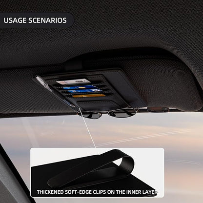 Auto Car Sun Visor Organizer, Multifunctional Auto Interior Accessories Storage Pocket Sun Visor Pouch for Card License Registration Document Pen Key Interior Accessories Pocket Organizer (Black)