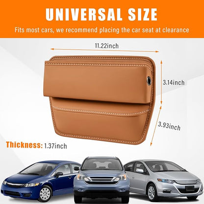 Ziciner Car Seat Gap Organizer, Premium Leather Auto Seat Storage Box, Vehicle Adjustable Front Seat Gap Filler, Car Seat Side Pocket Organizer for Phones, Glasses, Keys, Money, Cards (Khaki)