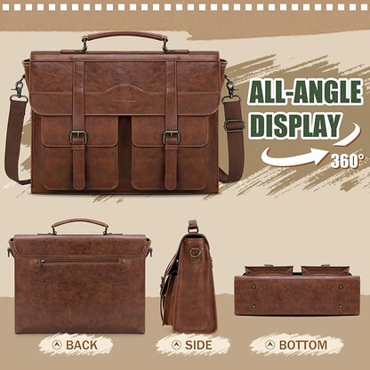 RAINSMORE Mens Messenger Bag 17 Inch Vintage Leather Laptop Briefcase Magnetic Closure Large Satchel Computer Shoulder Bag