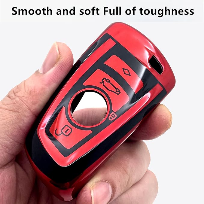 Creativity Suitable For BMW key fob cover. Advanced soft TPU key box is compatible with X1 X3 X4 X5 X6 1 2 4 5 6 7 M3 M5 M6 GT3 GT5 G30 F10 F15 F16 F20 key (Type A Red single Key Case)