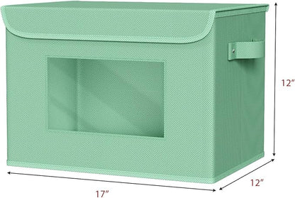 Univivi Collapsible Stackable Storage Bins with Lids [4-Pack] Foldable Fabric Closet Organizer Basket, Closet Organizers and Storage Cube Storage Bin for Home, Office, Bedroom (Green)