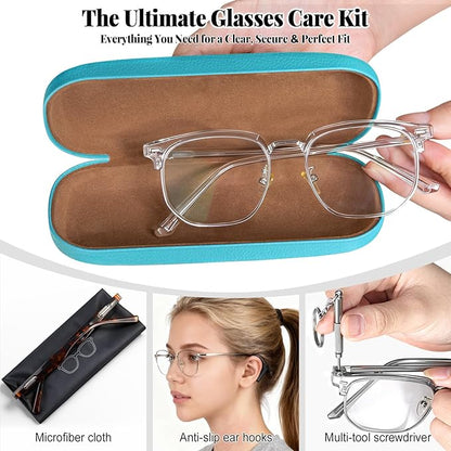 RayLove Glasses Case, 2 Pack Unisex Hard Shell Eyeglass Case PU Leather Hard Eyeglass Case with Eyewear Accessories