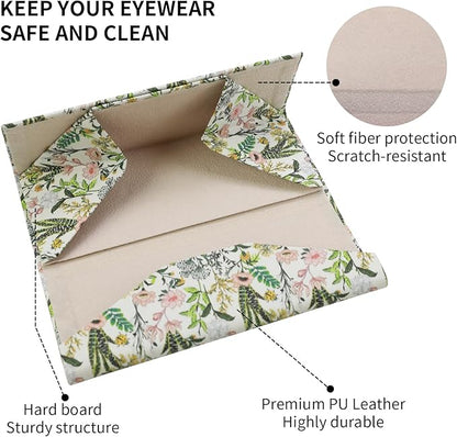 Foldable Glasses Case, Magnetic PU Leahter Sunglasses Case, Cute Hard Shell Folding Eyeglass Cases for Women Kids