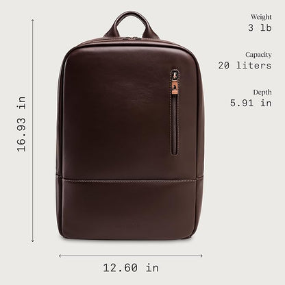 Nordweg Nomad Leather Laptop Backpack NW089A – Lightweight Daypack for Work & Travel – Fits Laptops up to 15.6” (Brown)