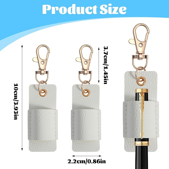 2pcs Lanyard Pen Holder, Anti-Lost Leather Badge Pens Holder, Portable Pen Holder Keychain for Nurses, Courier, Clerk Office (White)