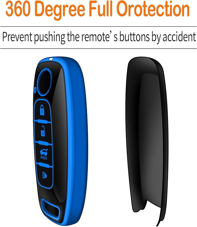Sindeda for Nissan Key Fob Cover with Keychain Soft Full Protection Key Shell Key Case Compatible with 2023 2024 2025 Pathfinder Kicks Rouge (Blue, 4 Buttons-B)