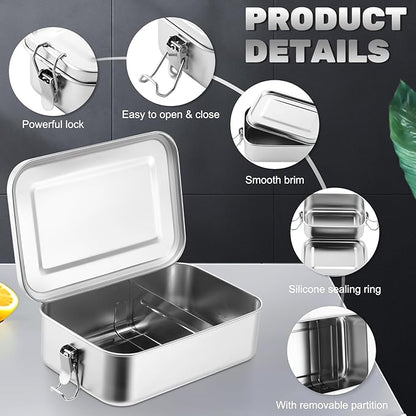 Umigy 12 Pcs Stainless Steel Food Containers 550/850/1400/2400 ml Metal Bento Lunch Box Stainless Steel Food Storage Containers, Lockable Clips to Leak Proof, Reusable Dishwasher Snack Boxes for Work
