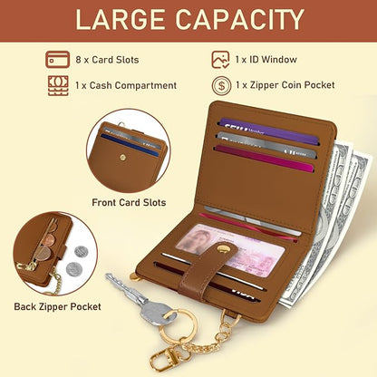 Jogjam Caramel Rfid Ladies Wallet, Small Slim Thin Compact Credit Card Women Wallet, PU Leather Bifold Cash Zipper Coin Pocket ID Window for Female Gifts