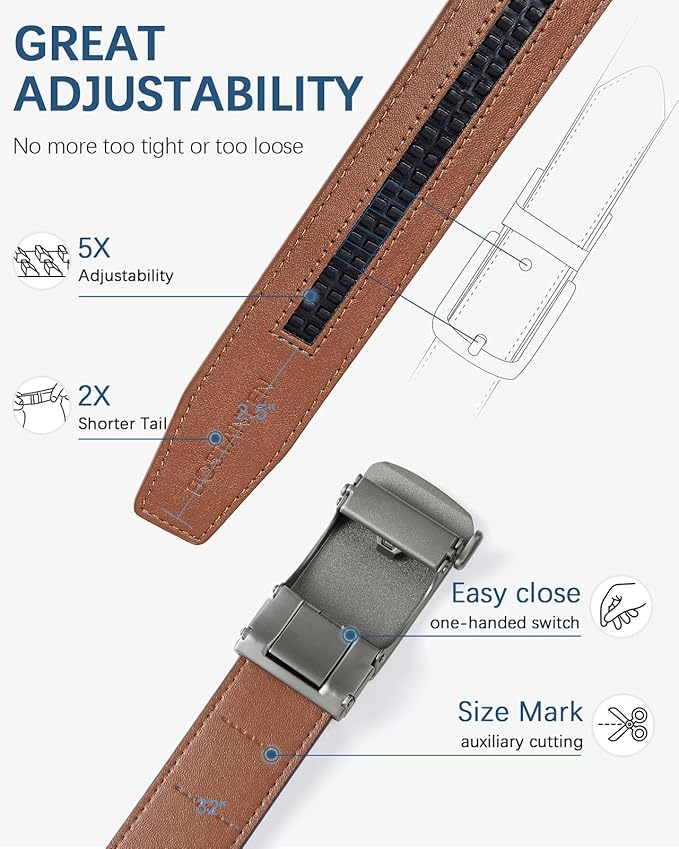 BOSTANTEN Mens Belt Leather Ratchet Belt For Men Dress and Casual with Adjustable Buckle, Trim to Fit