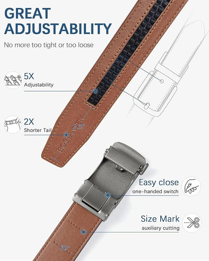 BOSTANTEN Mens Belt Leather Ratchet Belt For Men Dress and Casual with Adjustable Buckle, Trim to Fit