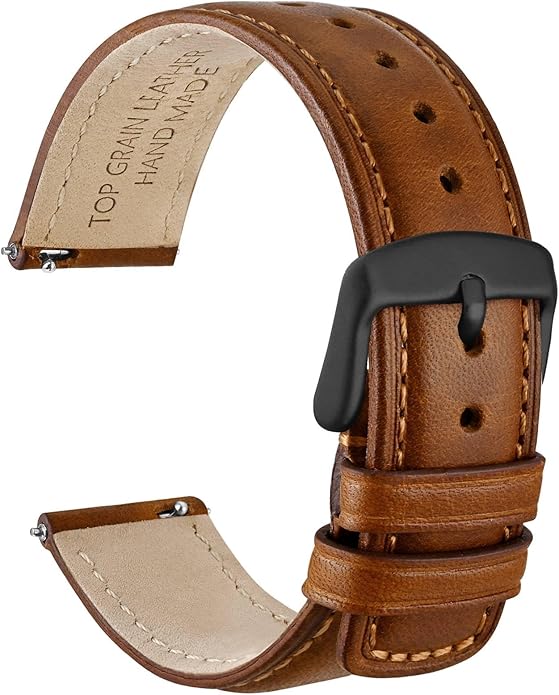 WOCCI Quick Release Watch Band, Distressed Genuine Leather, Stainless Steel Buckle, Strap Width 18mm 19mm 20mm 22mm 24mm