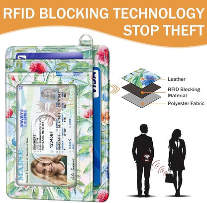 Yonlevres Hummingbird RFID Wristlet Wallet for Women Slim, Small Credit Card Holder Front Pocket Keychain Lanyard, Travel Cute Thin ID Window PU Leather Mini Organizer Case Purse Woman Gifts Ladies