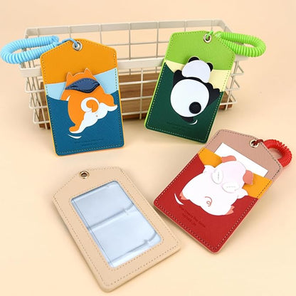 ID Badge Holder with Keychain, 3 Card Slots Cartoon Animal Cute Badge Holder for Professionals, Teacher, Nurse Officer and Students Women Girls Boys (Piggy)