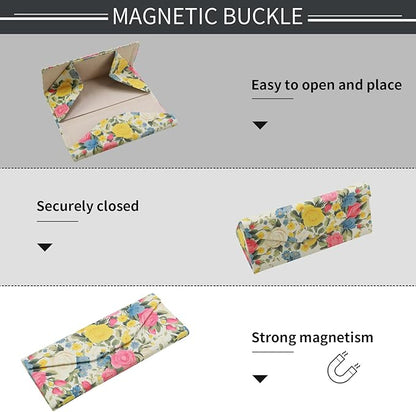 Foldable Glasses Case, Magnetic PU Leahter Sunglasses Case, Cute Hard Shell Folding Eyeglass Cases for Women Kids