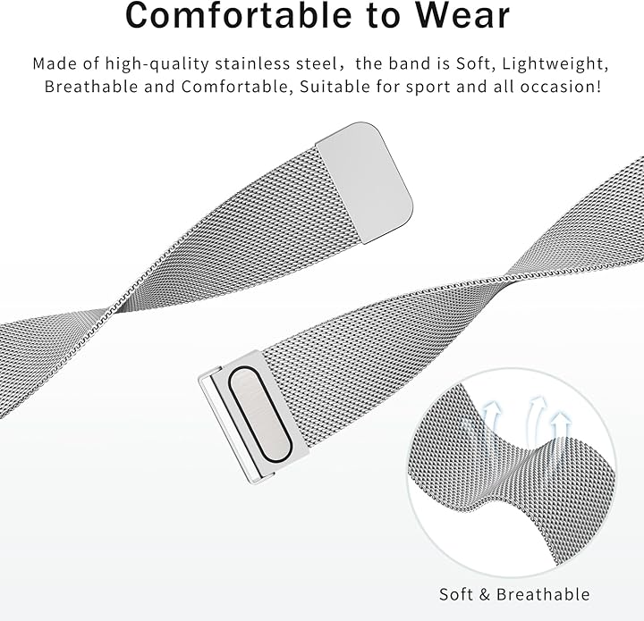 Vanjua 20mm 22mm Watch Band for Women Men, 20mm 22mm Quick Release Stainless Steel Metal Mesh Loop Adjustable Magnetic Replacement Wristbands Straps Bands