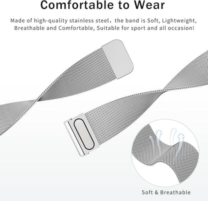 Vanjua 20mm 22mm Watch Band for Women Men, 20mm 22mm Quick Release Stainless Steel Metal Mesh Loop Adjustable Magnetic Replacement Wristbands Straps Bands