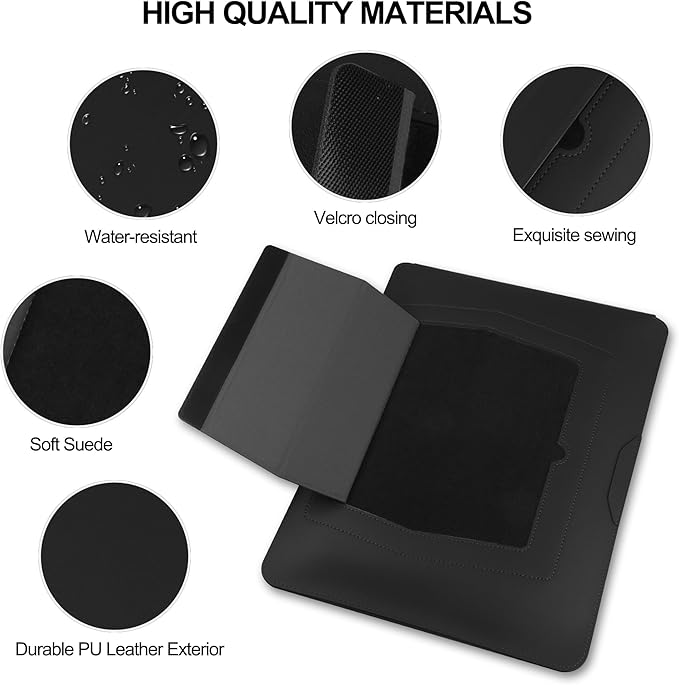 HoYiXi 13.3'' /13.6'' Laptop Sleeve Case Leather Bag with Stand Compatible with MacBook Pro 14/MacBook Air 13(M1 M2)/13.3'' Yoga/Dell XPS 13/HP/Matebook 14'' Laptop case, Black