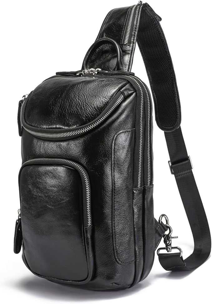 LANNSYNE Vintage Full Grain Leather Sling Bag Crossbody Chest Daypack | Vintage, Full Grain, Leather, Chest