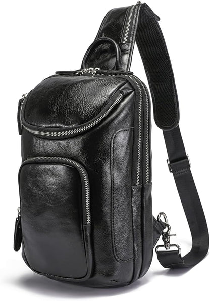 LANNSYNE Vintage Full Grain Leather Sling Bag Crossbody Chest Daypack | Vintage, Full Grain, Leather, Chest