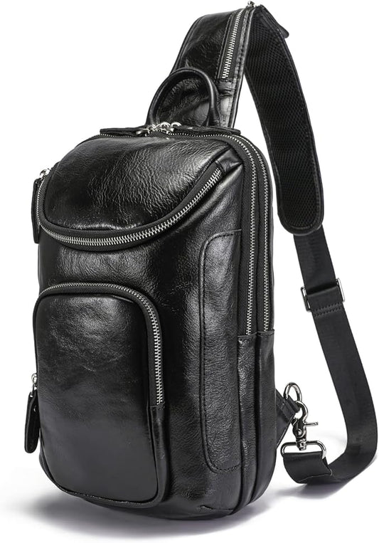 LANNSYNE Vintage Full Grain Leather Sling Bag Crossbody Chest Daypack | Vintage, Full Grain, Leather, Chest
