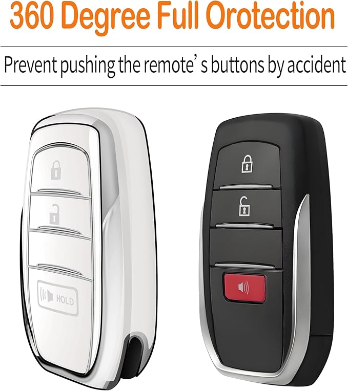 Sindeda for Toyota Key Fob Cover with Metal Keychain & Leather Strap for 2025-2026 Camry 4 Runner 2019-2026 Venza, Land Cruiser,2023-2026 Tacoma Grand Highlander,Corolla,bZ4X,3-Buttons(White)