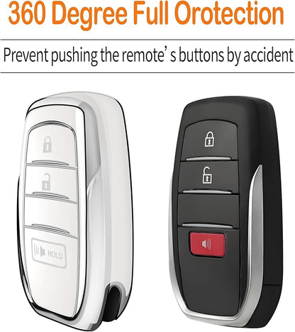 Sindeda for Toyota Key Fob Cover with Metal Keychain & Leather Strap for 2025-2026 Camry 4 Runner 2019-2026 Venza, Land Cruiser,2023-2026 Tacoma Grand Highlander,Corolla,bZ4X,3-Buttons(White)