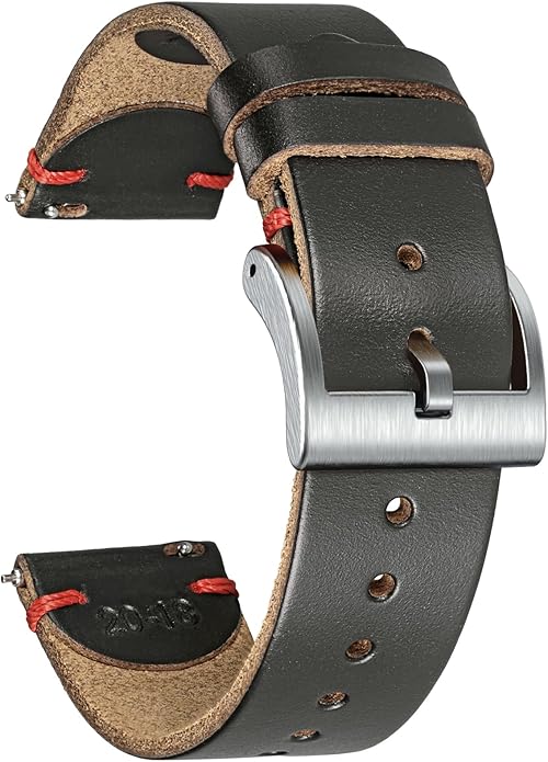 hemsut h Leather Watch Bands for Men, Horween Quick Release Leather Watch Strap Vintage Watch Replacement Wrap of 18mm, 20mm, 22mm