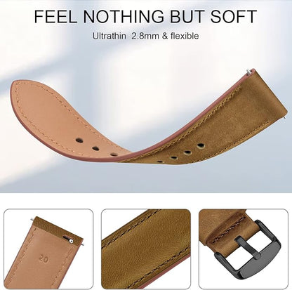 Vancle Quick Release Genuine Leather Watch Band 20mm 22mm Watch Strap, Top Grain Leather Watch bands for Men Women