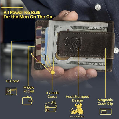 BULL GUARD Magnetic Money Clip Men's Wallet Crafted from Genuine Leather, Slim Front Pocket Minimalist Card Case RFID Secure | Magnetic Money Clip, Slim, Front Pocket, Minimalist, Card Case