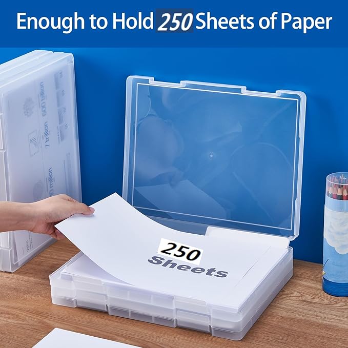 Large A4 Paper Storage Box 6 Pcs, 8.5 x 11 Project Case for US letter, Thick Scrapbook Storage Boxes Craft Storage Box Art Supplies Storage and Organization (12.59 x 9.45 x 1.18 inches)