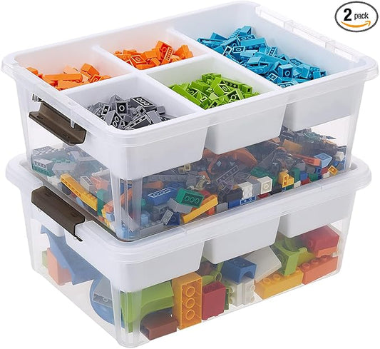 MACOPRO 17 QT Plastic Storage Box with Removable Tray, Bins with Lids, 2 Packs Clear Storage Container for Craft Supplies, Beads, Tools, Sewing, and Playdoh Organization(White, 2Pack-17QT)
