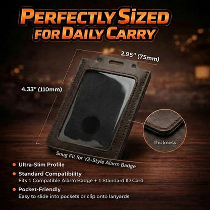 CPLIKE Vertical ID Badge Holder Compatible with Centegix CrisisAlert V2, Premium PU Leather Case with Emergency Button Cutout, Slim 2-in-1 Alarm & ID Card Slot for Teachers & Nurses, Brown