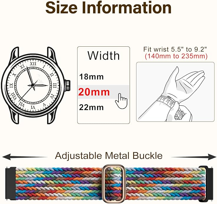 SNBLK 3 Pack 18mm 20mm 22mm Braided Watch Band Compatible with Garmin Vivoactive 5 Watch Bands/Vivoactive 6/3/4s, Quick Release Adjustable Elastic Nylon Loop Strap for Venu 3S/2S/Venu 3/2 Women Men
