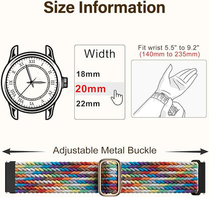 SNBLK 3 Pack 18mm 20mm 22mm Braided Watch Band Compatible with Garmin Vivoactive 5 Watch Bands/Vivoactive 6/3/4s, Quick Release Adjustable Elastic Nylon Loop Strap for Venu 3S/2S/Venu 3/2 Women Men