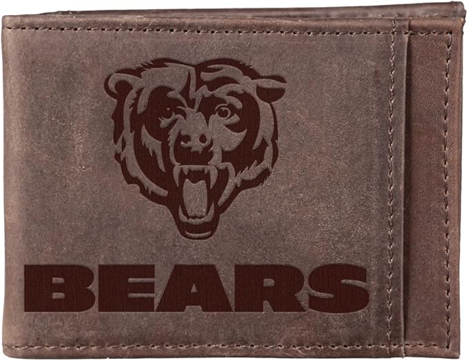 Team Sports America NFL Chicago Bears Front Pocket Slim Wallet for Men | Minimalist Leather RFID Blocking Bifold Card Holder with Money Clip | Officially Licensed Stamped Logo