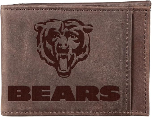 Team Sports America NFL Chicago Bears Front Pocket Slim Wallet for Men | Minimalist Leather RFID Blocking Bifold Card Holder with Money Clip | Officially Licensed Stamped Logo