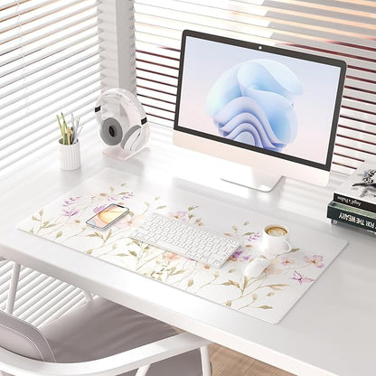 Colorful Star Large Mouse Pad, Floral Waterproof Office Desk Mat, Non-Slip Computer Gaming Mouse Pad, XXL PC Laptop Protector Pads, PU Leather Desk Writing Pads for Office Home, 31.5" x 15.7"