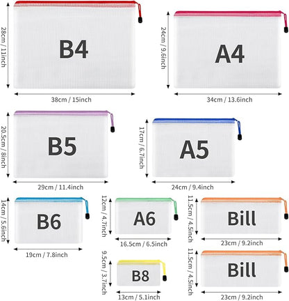 EOOUT 30pcs Mesh Zipper Pouch Bags, 8 Sizes Plastic Zipper Bags, 8 Colors Waterproof Zipper Pouches for Organization, Multipurpose for Travel, School Supplies, Office Appliances and Home Organization