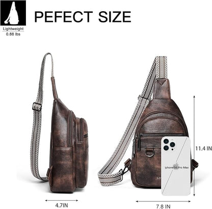 Leresas 7L Sling Bag for Women Men Vegan Leather Crossbody Bags Fanny Pack Purse Backpack Over Shoulder Bag Travel Anti Theft