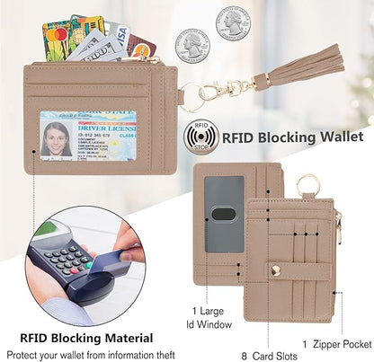 KNGITRYI Wallet Keychain Wristlet for Women,Slim RFID Credit Card Holder Purse Tassel Keychain Bangle Key Ring for Men Women