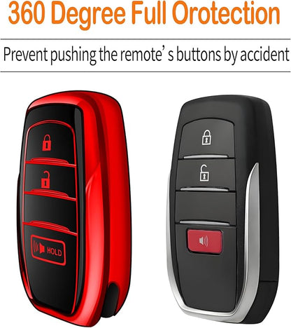 Sindeda for Toyota Key Fob Cover with Metal Keychain & Leather Strap for 2025-2026 Camry 4 Runner 2019-2026 Venza, Land Cruiser,2023-2026 Tacoma Grand Highlander,Corolla,bZ4X,3-Buttons(Red)