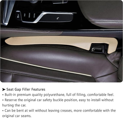 Junecarp Car Seat Gap Filler 2 Pack,Flexible Car Gap Filler Organizer to Impede Items from Dropping,Essential Interior Car Accessories Seat Gap Plug Perfectly Fits Car Gap (Beige)