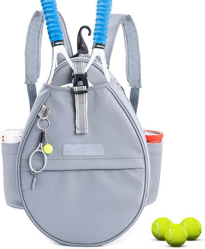 Tennis Backpack with 2 Rackets Holder, Water-Resistant PU Leather Tennis Racket Bag for Women & Men, Sling Crossbody Sports Backpack for Tennis, Pickleball & Badminton, Tennis Gifts