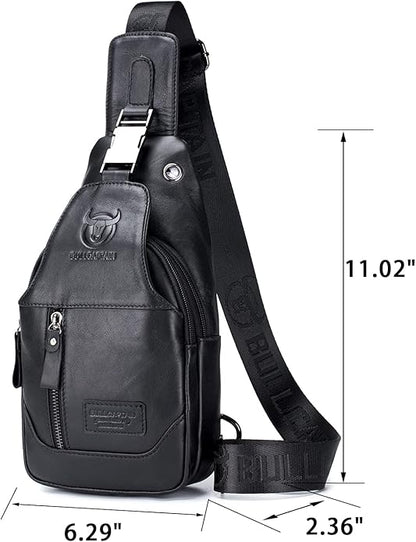 LUKZIJAES Genuine Leather Sling Bag for Men