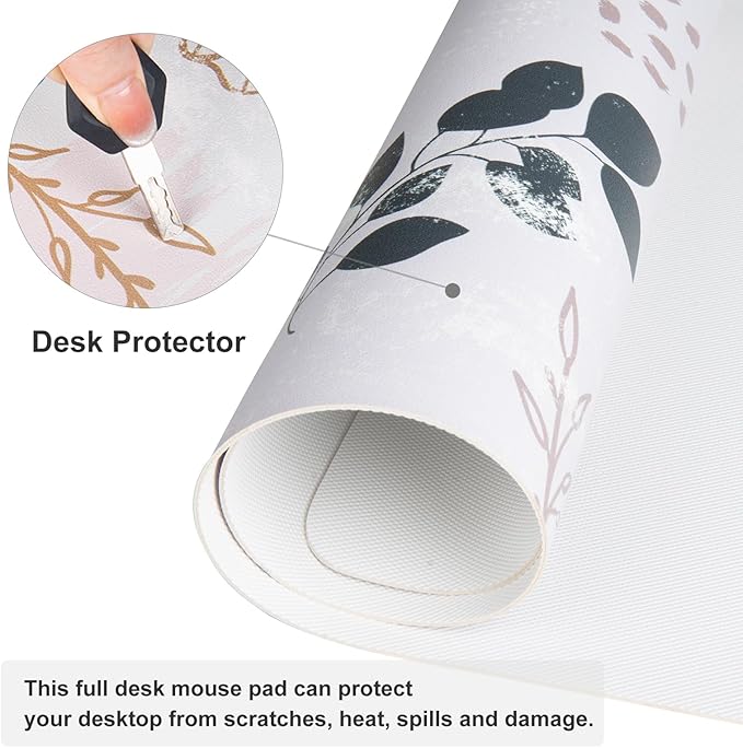 QiyI Large Mouse Pad for Desk, Cute Desk Mat for Desktop, Women Girls Office Décor Desk Accessories, PU Leather Waterproof Gaming Mousepad, Boho Botanical Desk Pad Computer Mat, 31.5" x 11.8"